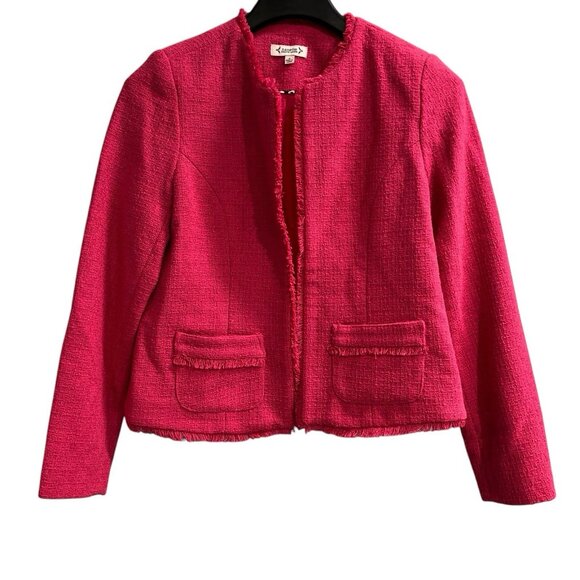 Nanette Lepore Blazer Womens 8 Pink Tweed Boucle Knit Jacket Tweed Fringe Jacket - Picture 1 of 8